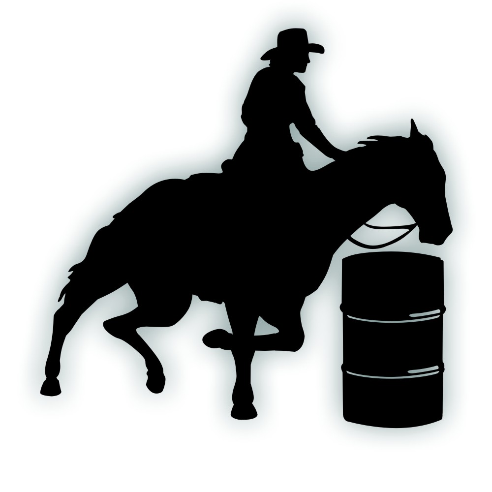 Barrel Racer Decal Cowgirl 8" x 8 1/2" LARGE WHITE.